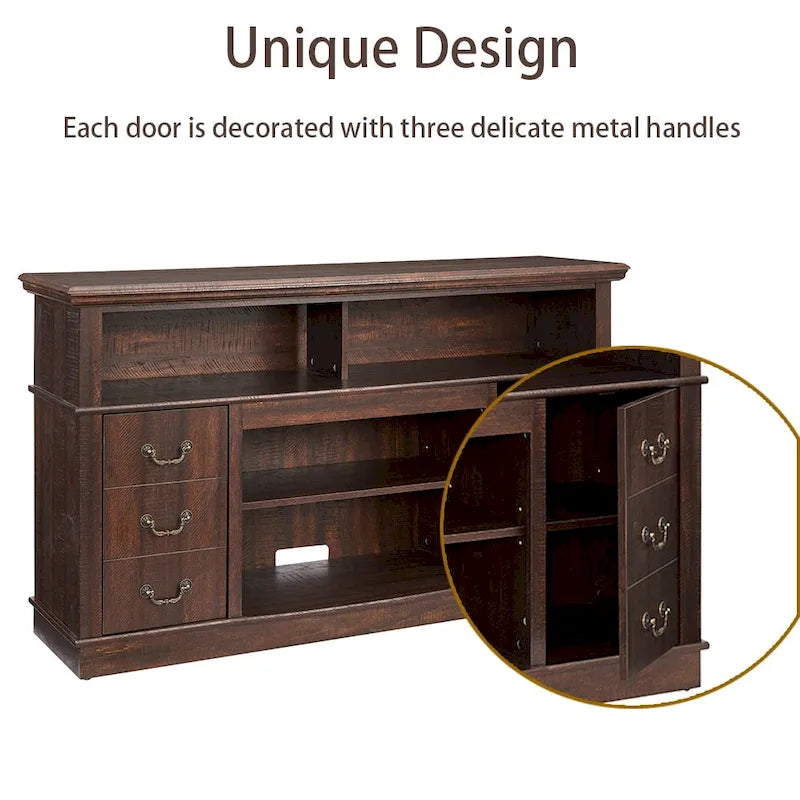 60W Retro TV Stand Entertainment Center, 2 Cabinets&Open Shelves - 60W*15.75D*34.25H 8