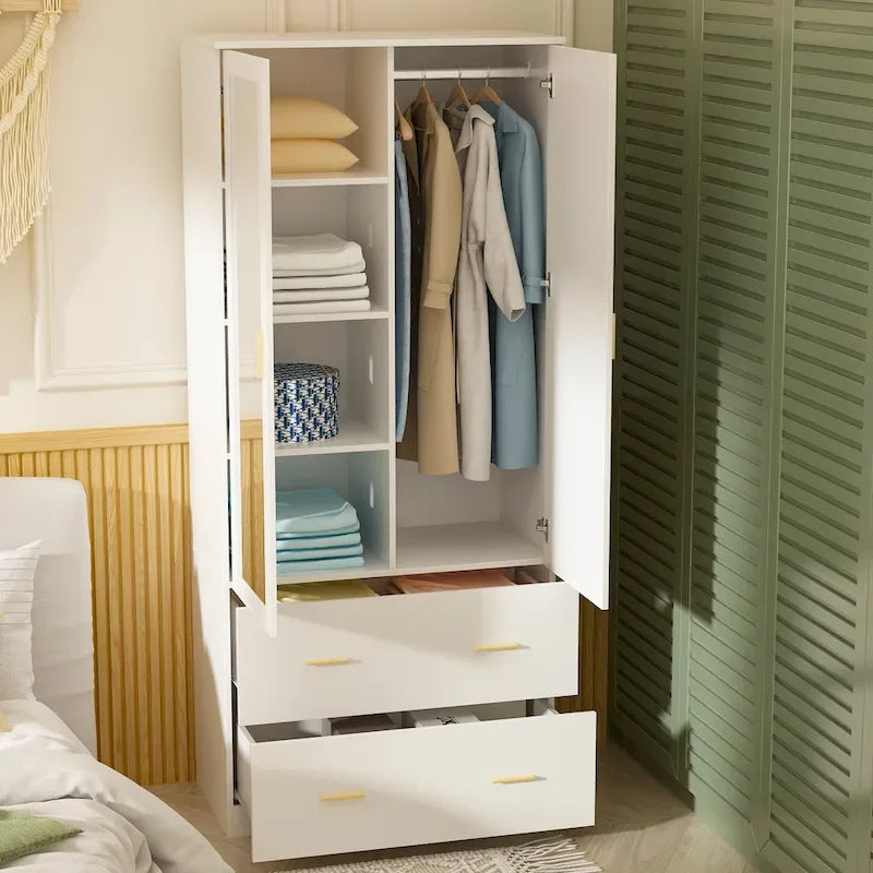 Freestanding Modern Minimalist Bedroom Wooden Armoire Wardrobe 3