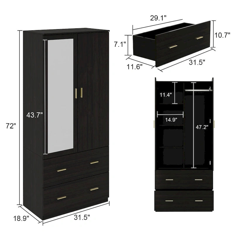 Freestanding Modern Minimalist Bedroom Wooden Armoire Wardrobe 11
