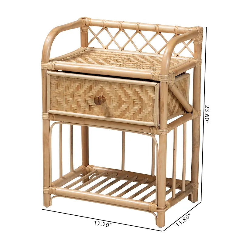 Kobie Modern Bohemian Natural Brown Rattan 1-Drawer Nightstand 2