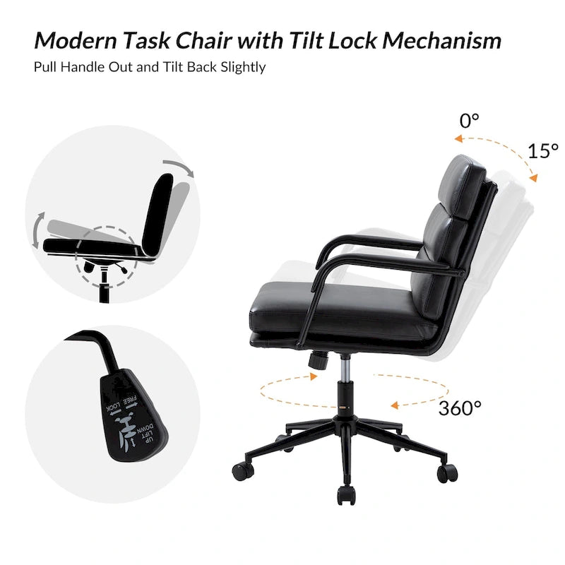 Joseph Modern Task Faux Leather Chair with Tilt Lock and Center Tilt by HULALA HOME 7