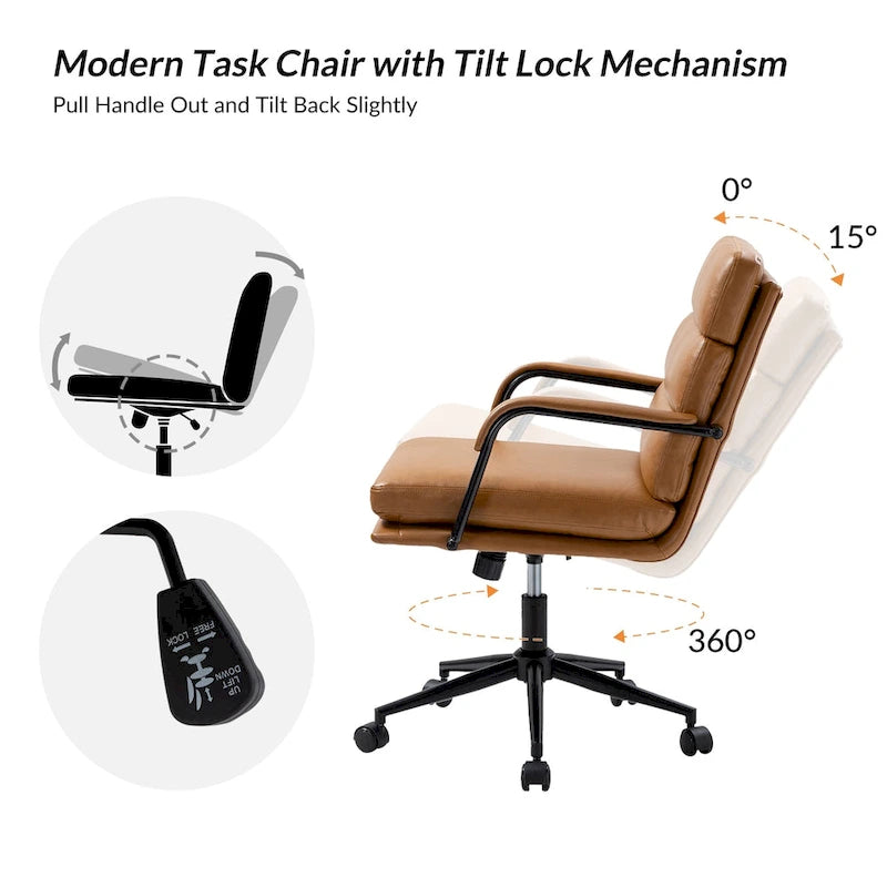 Joseph Modern Task Faux Leather Chair with Tilt Lock and Center Tilt by HULALA HOME 14