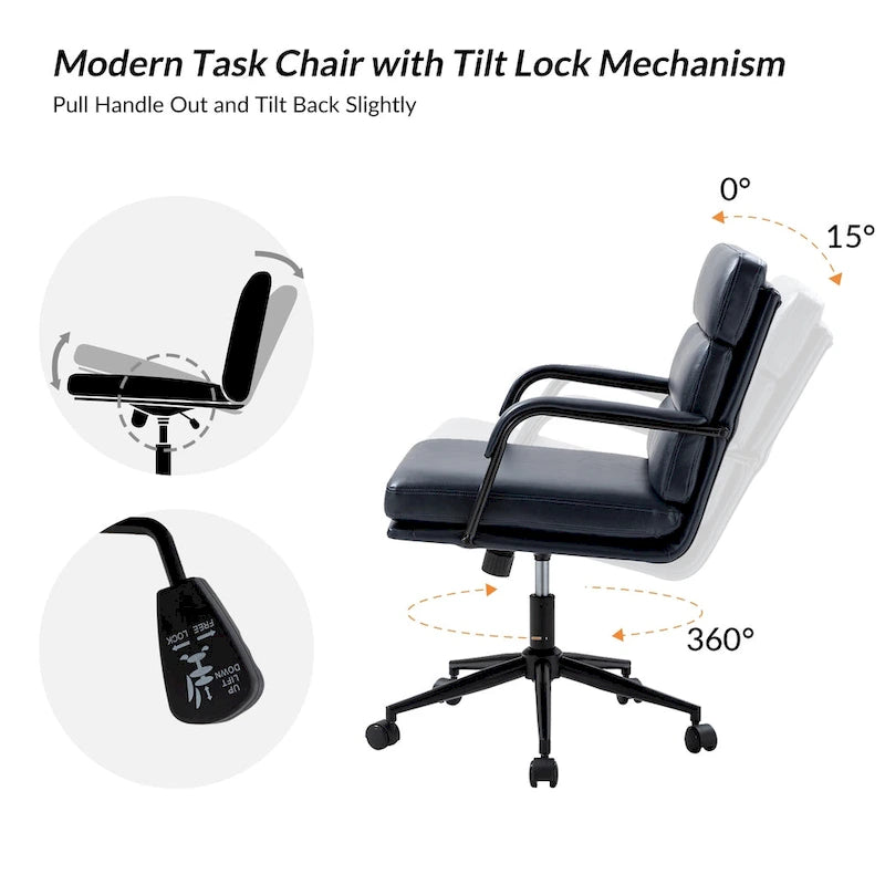Joseph Modern Task Faux Leather Chair with Tilt Lock and Center Tilt by HULALA HOME 23