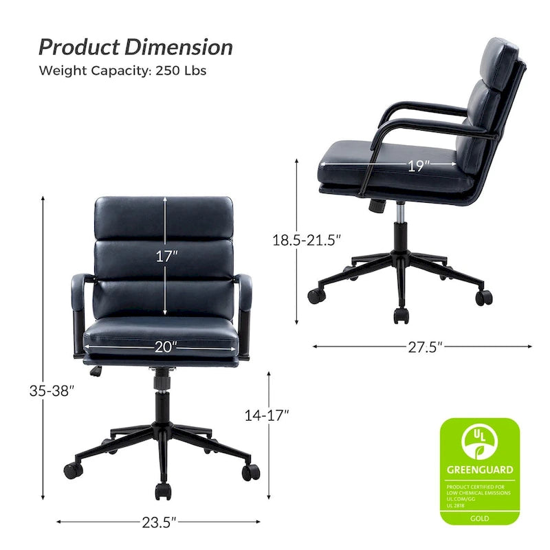 Joseph Modern Task Faux Leather Chair with Tilt Lock and Center Tilt by HULALA HOME 28