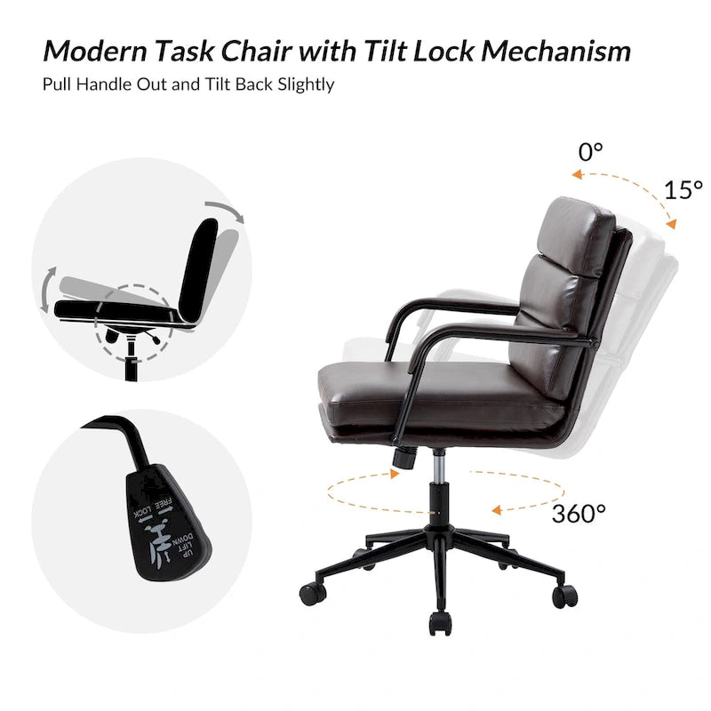 Joseph Modern Task Faux Leather Chair with Tilt Lock and Center Tilt by HULALA HOME 32