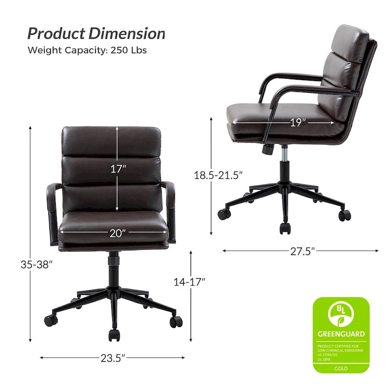 Joseph Modern Task Faux Leather Chair with Tilt Lock and Center Tilt by HULALA HOME 37