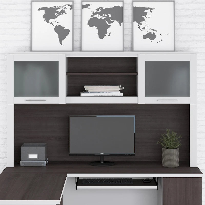 Bush Furniture Somerset Ash Gray 60W Hutch for L Shaped Desk - 59.09L x 12.50W x 35.69H 53