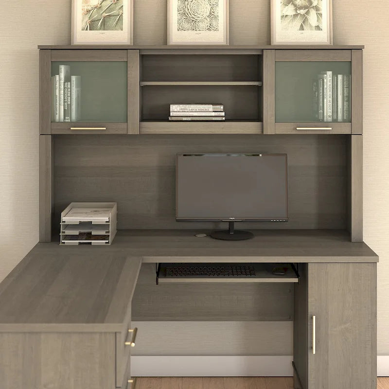 Bush Furniture Somerset Ash Gray 60W Hutch for L Shaped Desk - 59.09L x 12.50W x 35.69H 2