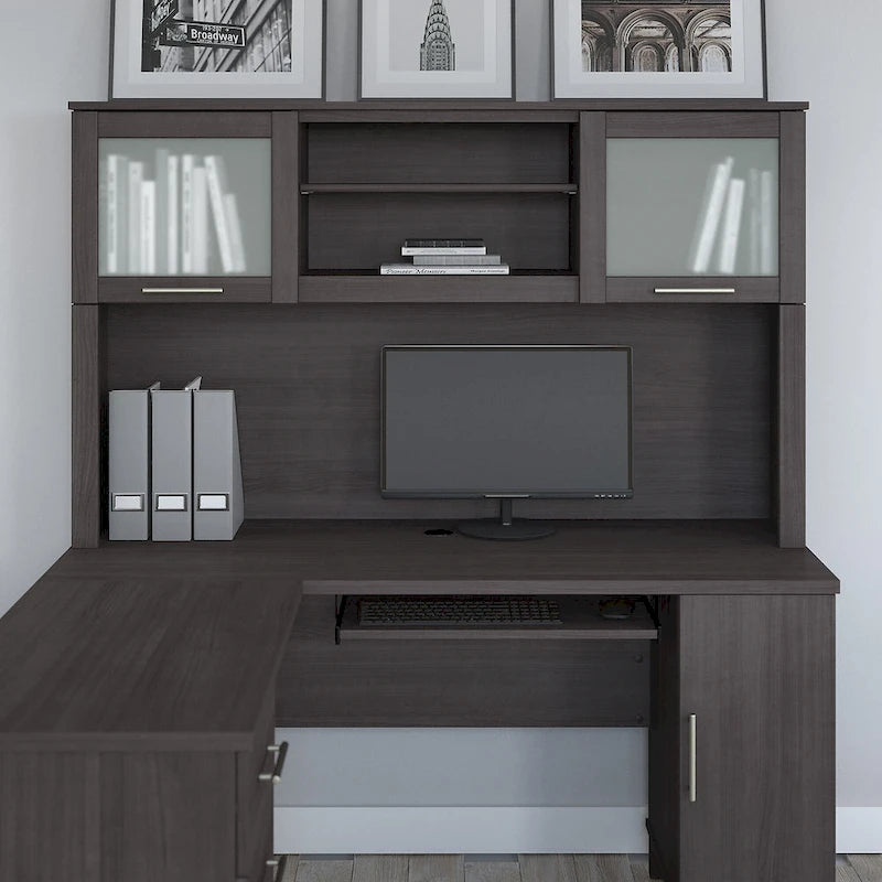 Bush Furniture Somerset Ash Gray 60W Hutch for L Shaped Desk - 59.09L x 12.50W x 35.69H 9