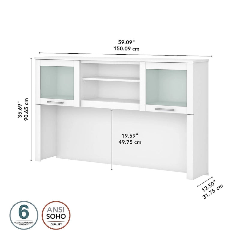 Bush Furniture Somerset Ash Gray 60W Hutch for L Shaped Desk - 59.09L x 12.50W x 35.69H 20