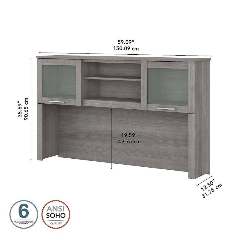 Bush Furniture Somerset Ash Gray 60W Hutch for L Shaped Desk - 59.09L x 12.50W x 35.69H 39