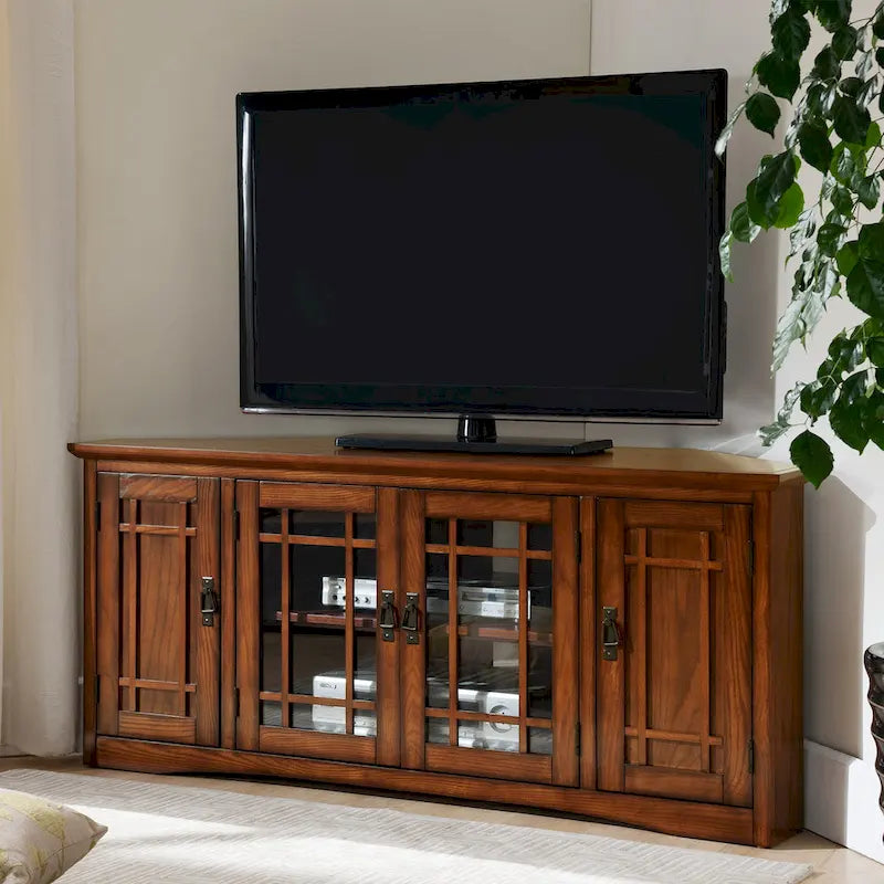 Mobile TV ad angolo Leick Home in legno massello rovere Mission con quattro ante