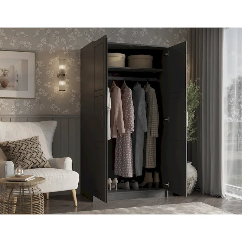 Palace Imports 100% Solid Wood 2-Door Urban Wardrobe Armoire with Solid and Mirrored Doors 29