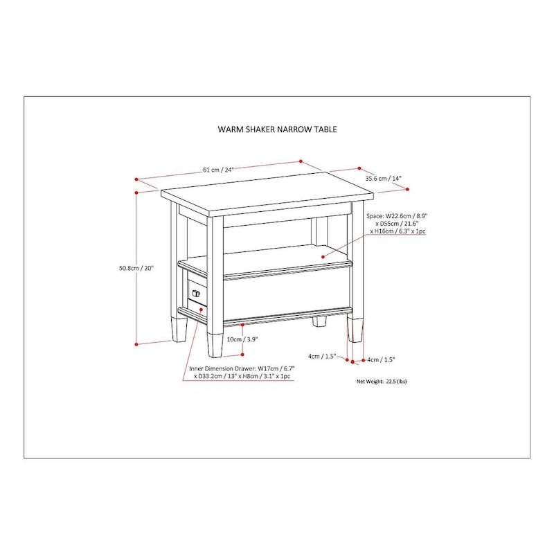 WYNDENHALL Norfolk TAVOLINO LATERALE STRETTO RETTANGOLARE TRADIZIONALE IN LEGNO MASSELLO, LARGHEZZA 14 POLLICI - 14 pollici di larghezza 18