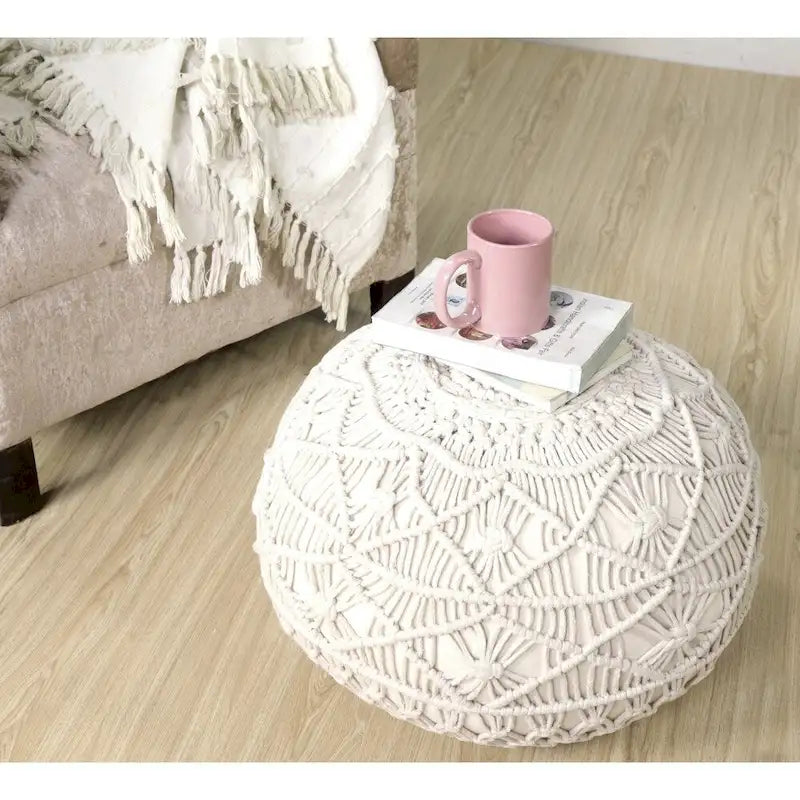 Sevita Mystic Macrame Natural Pouf Ottoman