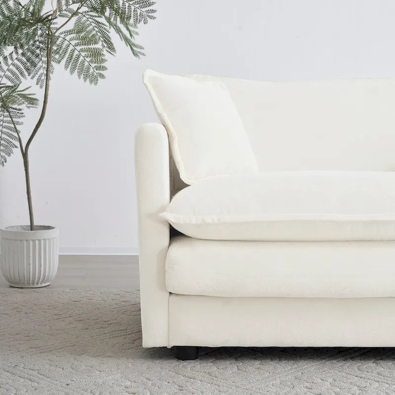 Accent Chair Set of 2, High-end Chenille Upholstered Armchairs, Living Room Side Chairs with Toss Pillow, White 3