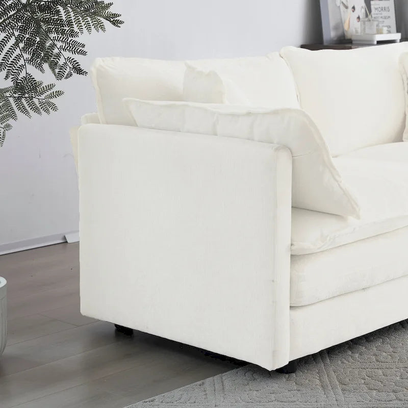 Accent Chair Set of 2, High-end Chenille Upholstered Armchairs, Living Room Side Chairs with Toss Pillow, White 5