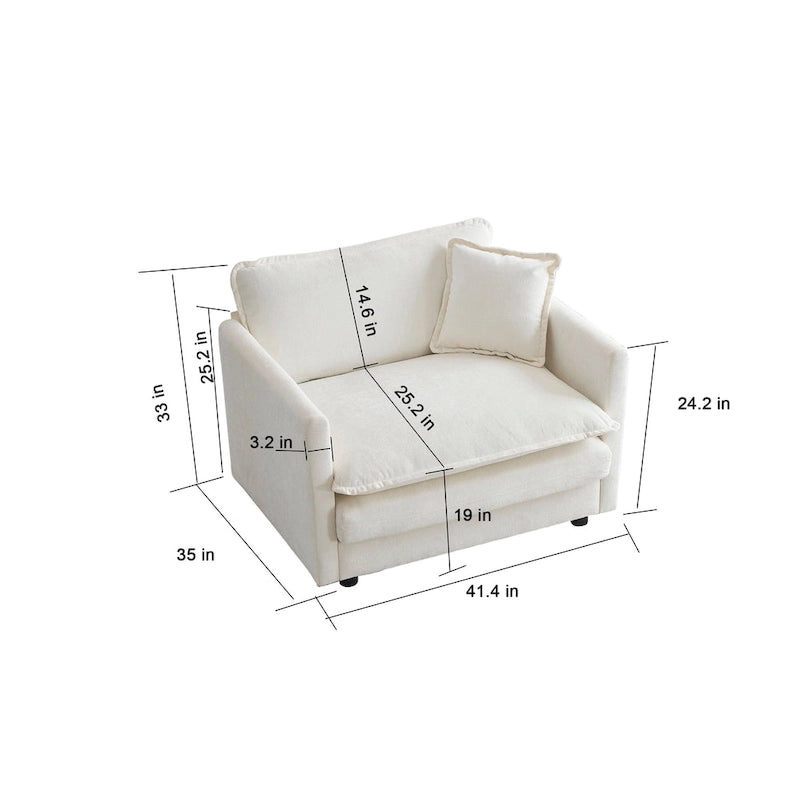 Accent Chair Set of 2, High-end Chenille Upholstered Armchairs, Living Room Side Chairs with Toss Pillow, White 6