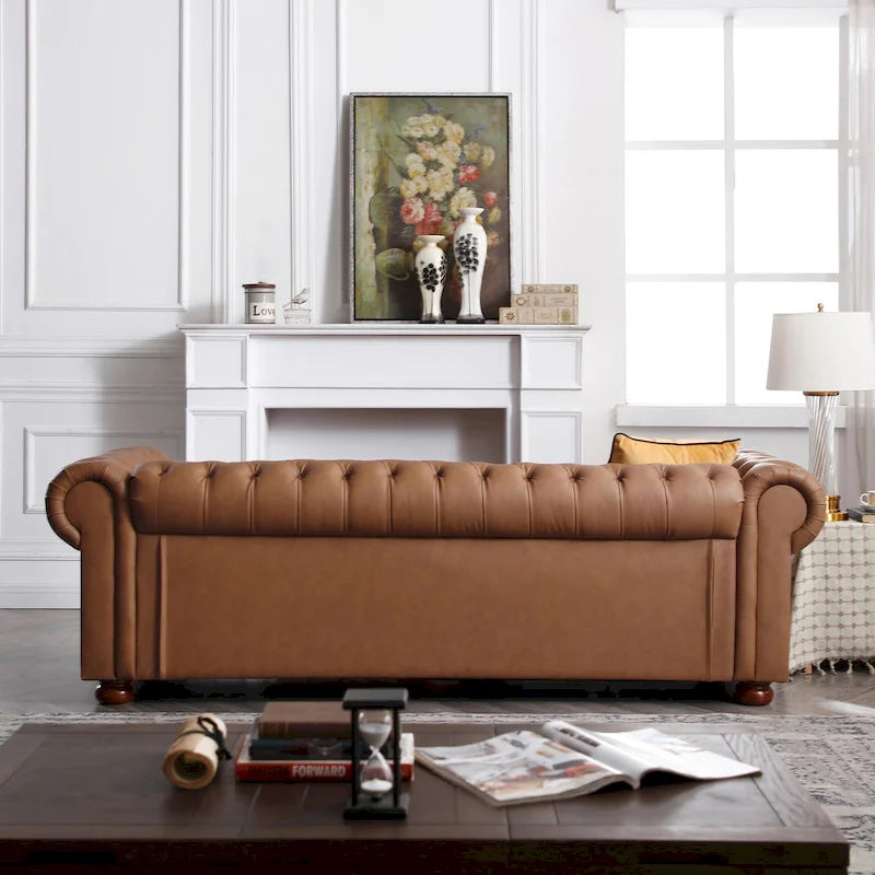 Classic Chesterfield Sofa Brown Faux Leather 4