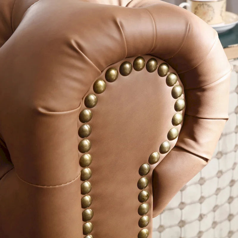 Classic Chesterfield Sofa Brown Faux Leather 5