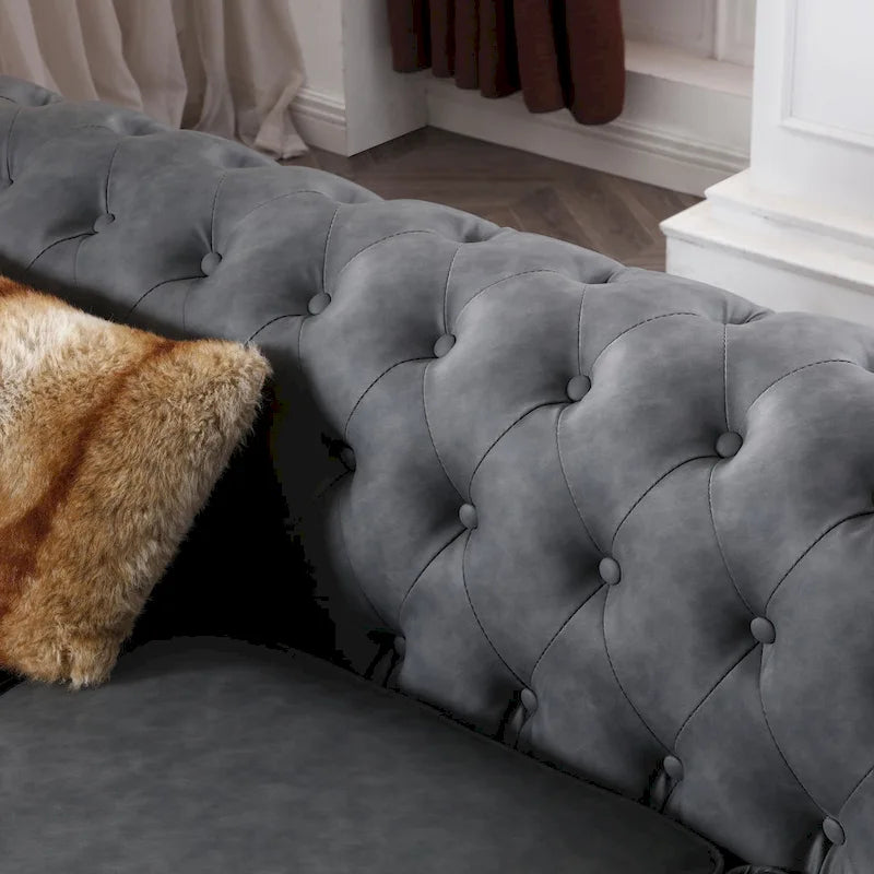 Classic Chesterfield Sofa Brown Faux Leather 6