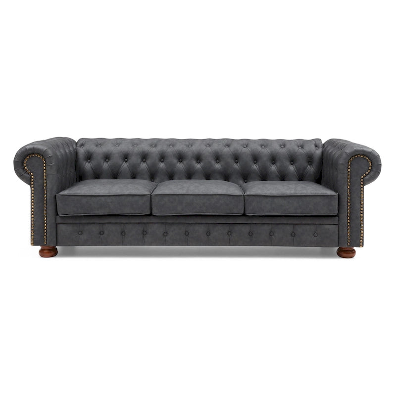 Classic Chesterfield Sofa Brown Faux Leather 8