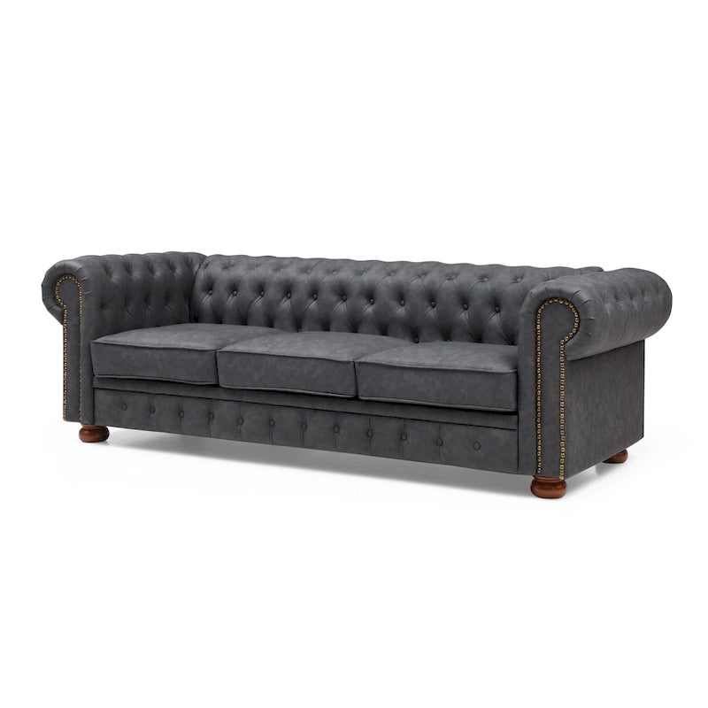 Classic Chesterfield Sofa Brown Faux Leather 9
