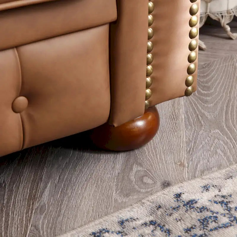 Classic Chesterfield Sofa Brown Faux Leather 11