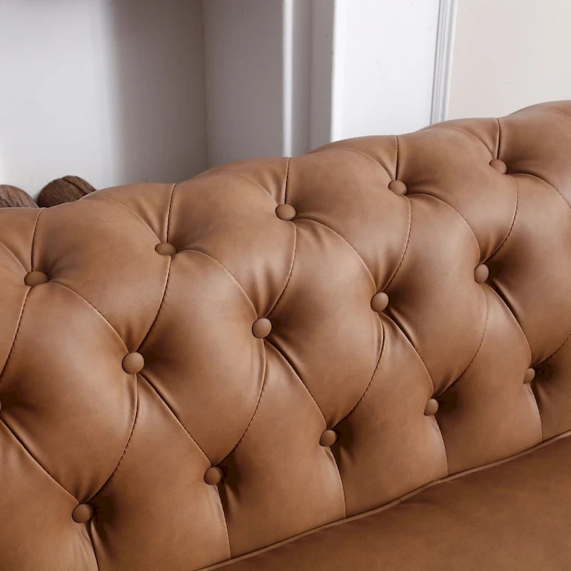 Classic Chesterfield Sofa Brown Faux Leather 13