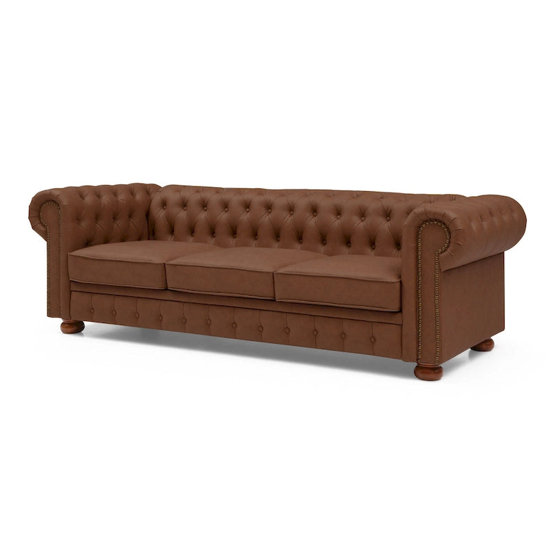 Classic Chesterfield Sofa Brown Faux Leather 14
