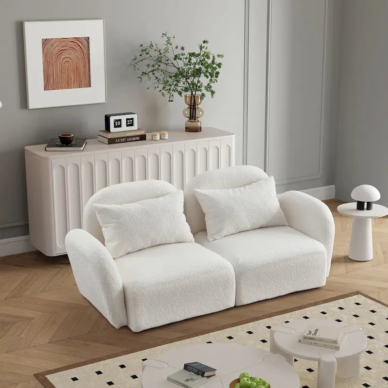 Living Room Furniture Lazy Sofa Loveseat Teddy Fabric White 3