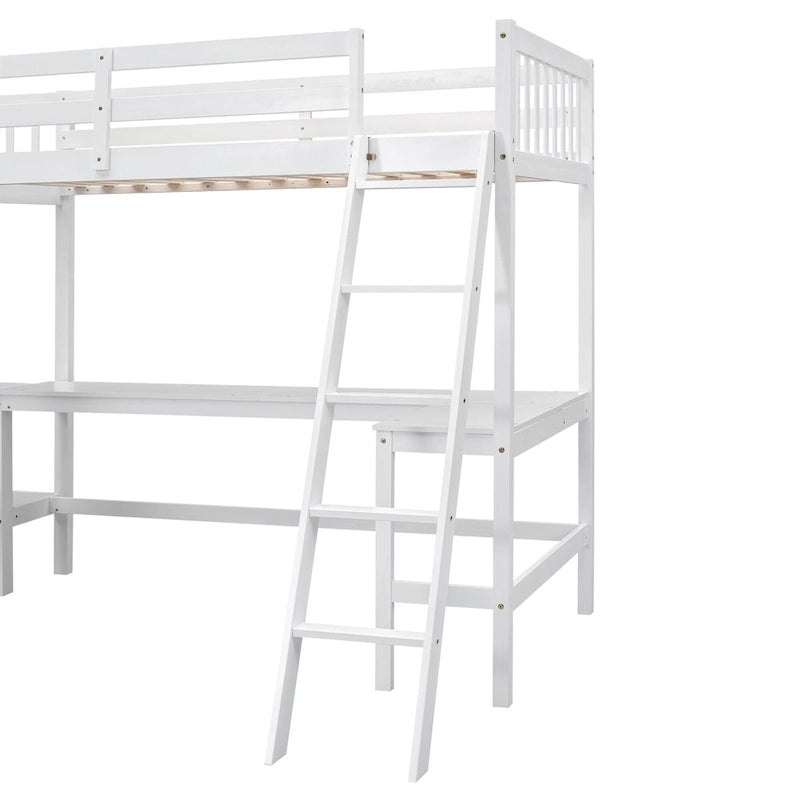 Wood Twin Size L-Shaped Loft Bed with Ladder and 2 Built-in L-Shaped Desks, Gray 12
