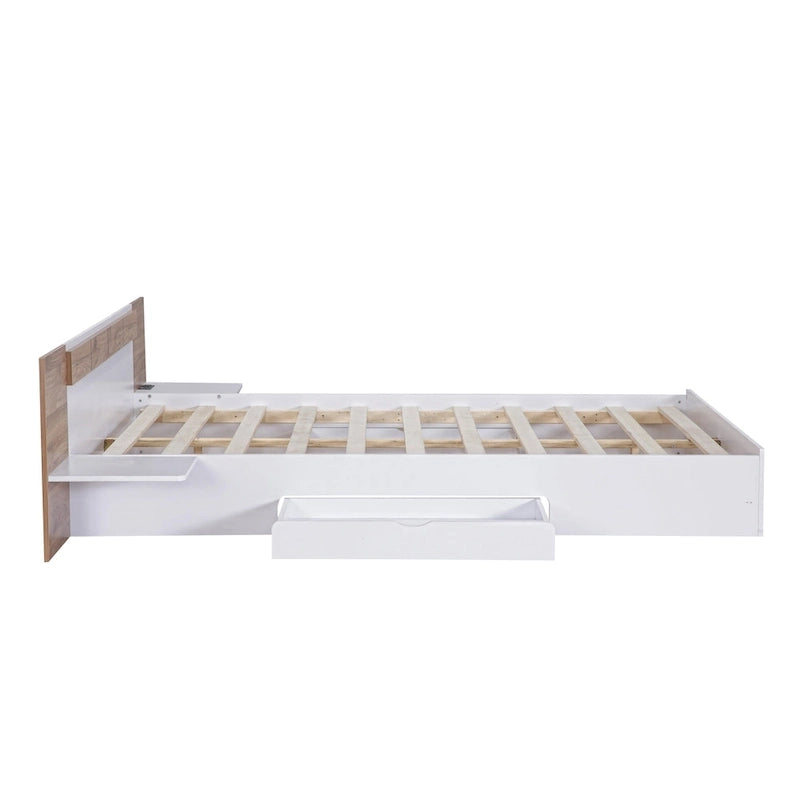 Queen Size Platform Bed with Headboard, Drawers, Shelves, USB Ports and Sockets, Natural 8