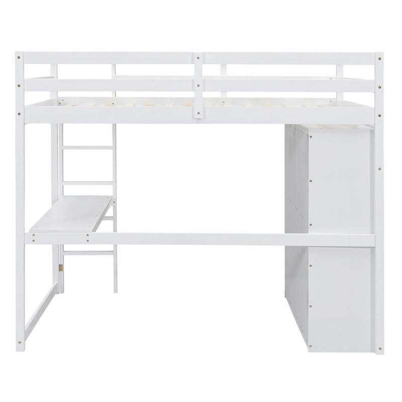 Wood Full Size Loft Bed with Built-in Wardrobe, Desk, Storage Shelves and Drawers, Gray 6