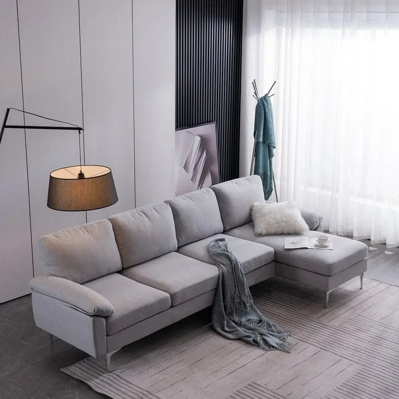 L-Shaped Fabric With Chaise Iron Feet 4 Seats Indoor Modular Sofa - 110 10