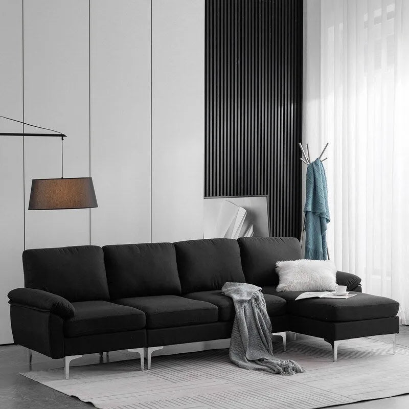 L-Shaped Fabric With Chaise Iron Feet 4 Seats Indoor Modular Sofa - 110 6