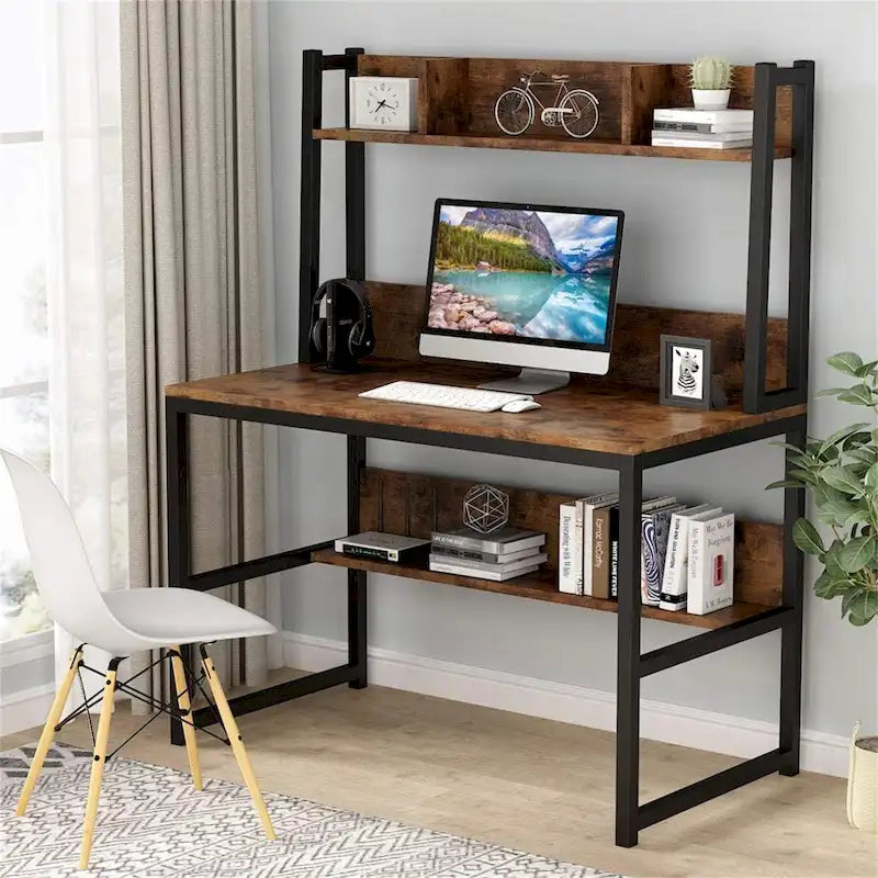 Computer Desk, Home Office Desk Study Desk with Hutch and Shelves 15