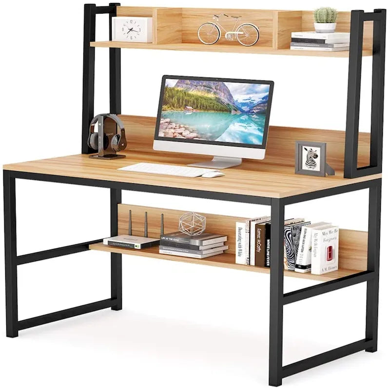 Computer Desk, Home Office Desk Study Desk with Hutch and Shelves 16