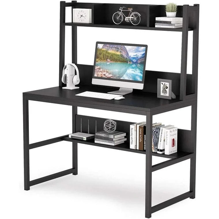 Computer Desk, Home Office Desk Study Desk with Hutch and Shelves 17