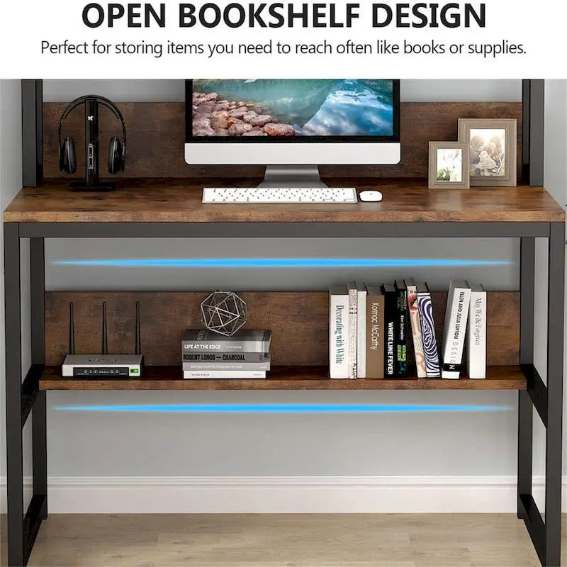 Computer Desk, Home Office Desk Study Desk with Hutch and Shelves 7