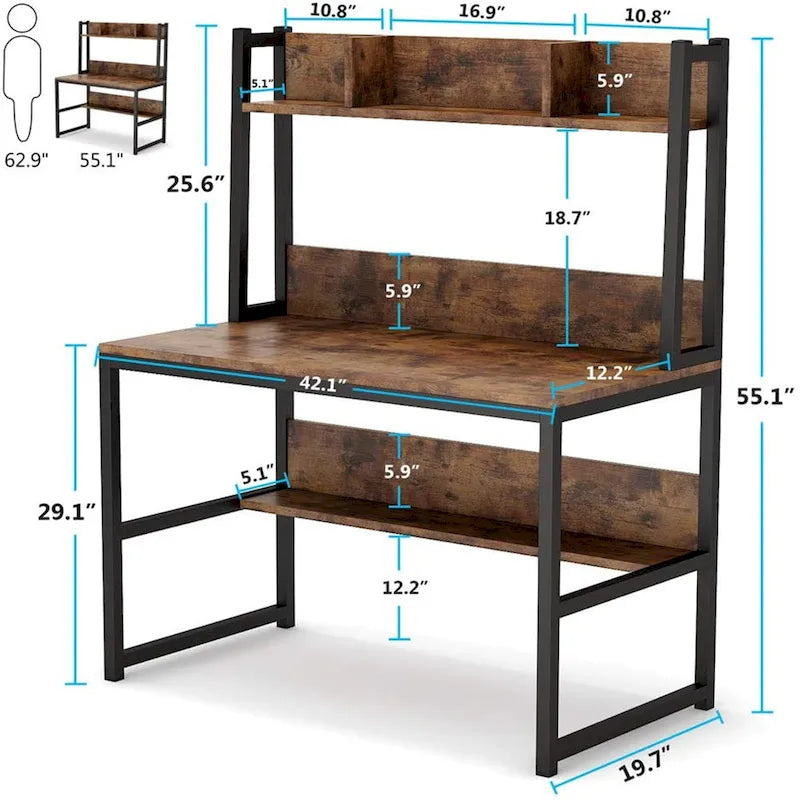 Computer Desk, Home Office Desk Study Desk with Hutch and Shelves 9