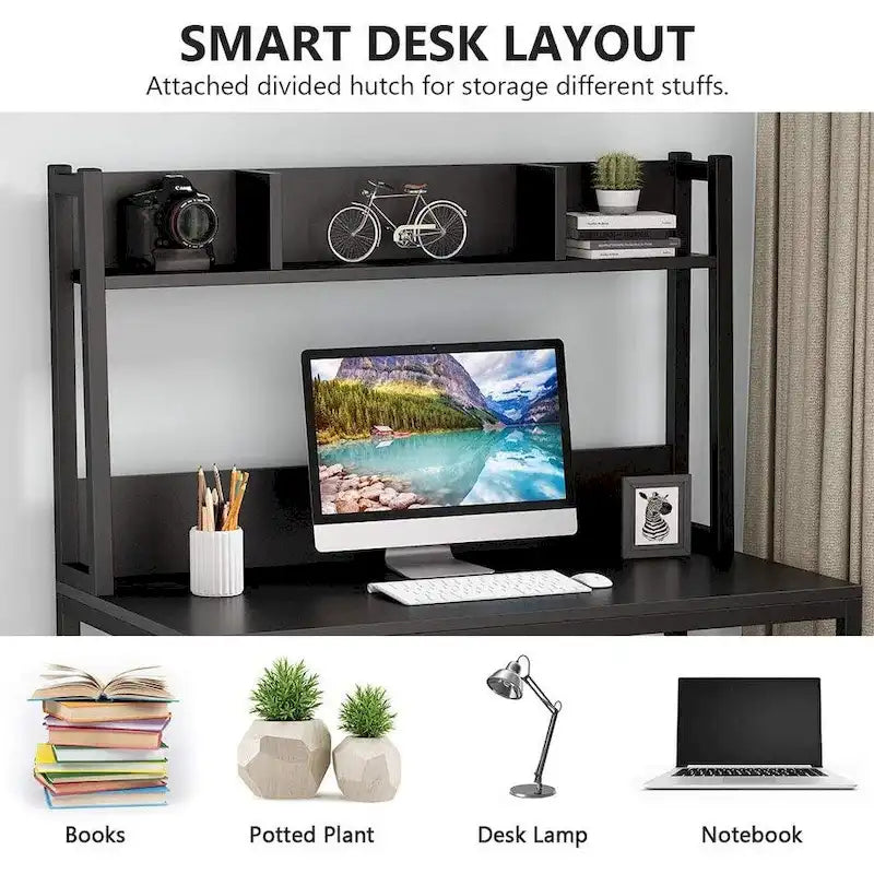 Computer Desk, Home Office Desk Study Desk with Hutch and Shelves 13