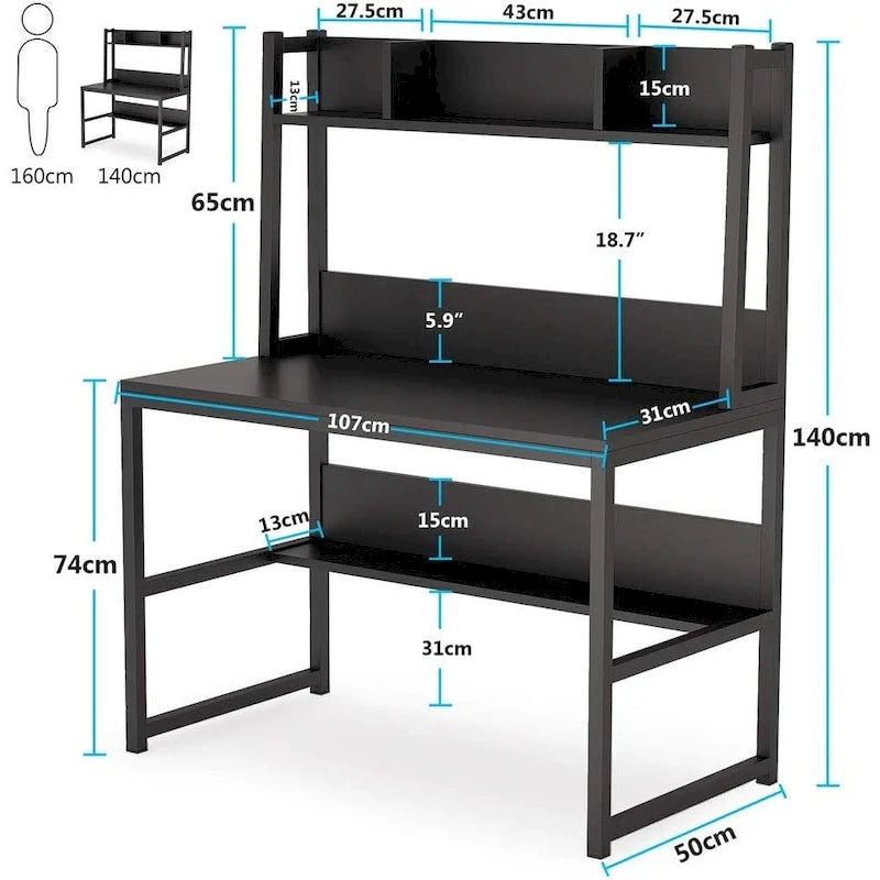 Computer Desk, Home Office Desk Study Desk with Hutch and Shelves 14