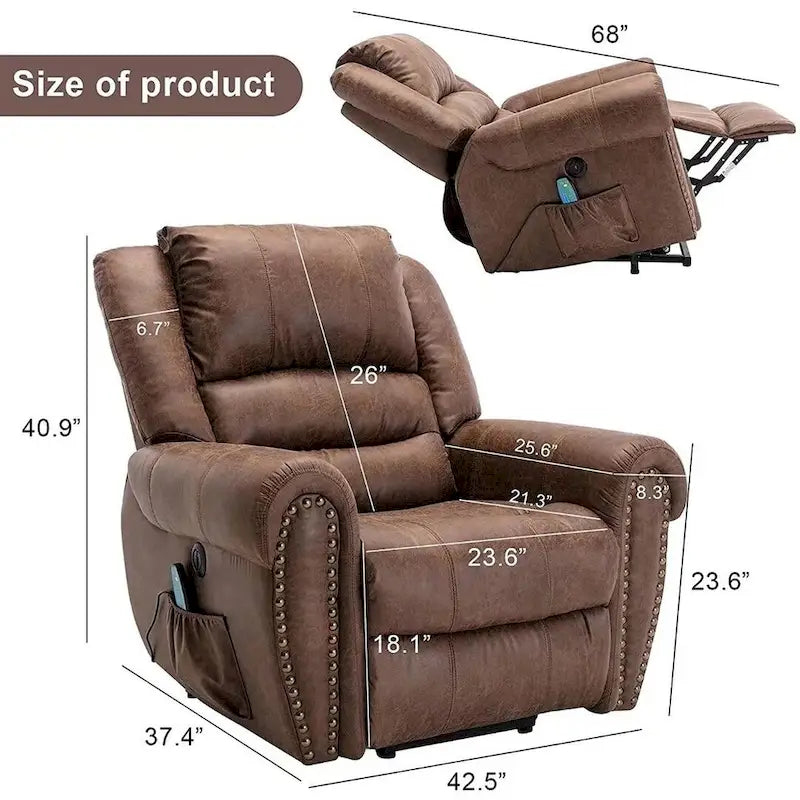 Breathable Rivet Power Lift Recliner Chair with Massage,Heat and USB Port 3