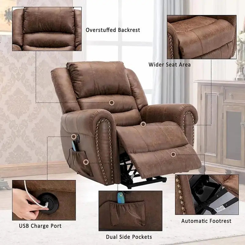 Breathable Rivet Power Lift Recliner Chair with Massage,Heat and USB Port 4