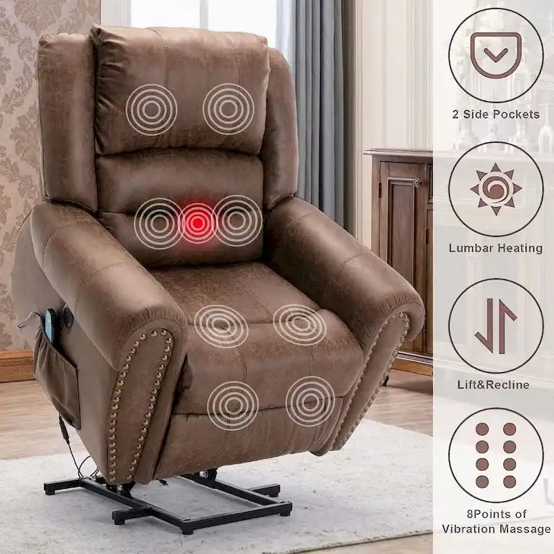Breathable Rivet Power Lift Recliner Chair with Massage,Heat and USB Port 5
