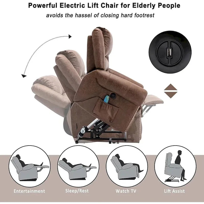 Breathable Rivet Power Lift Recliner Chair with Massage,Heat and USB Port 6