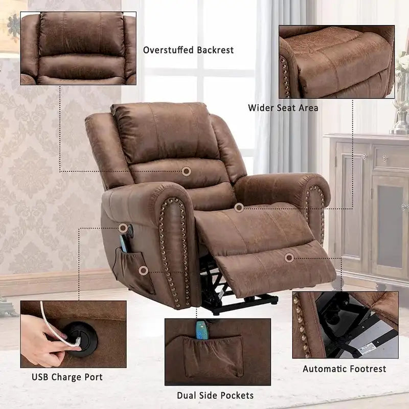 Breathable Rivet Power Lift Recliner Chair with Massage,Heat and USB Port 7
