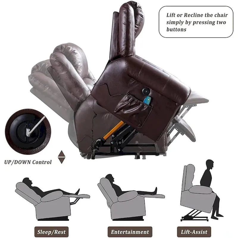 Breathable Rivet Power Lift Recliner Chair with Massage,Heat and USB Port 20