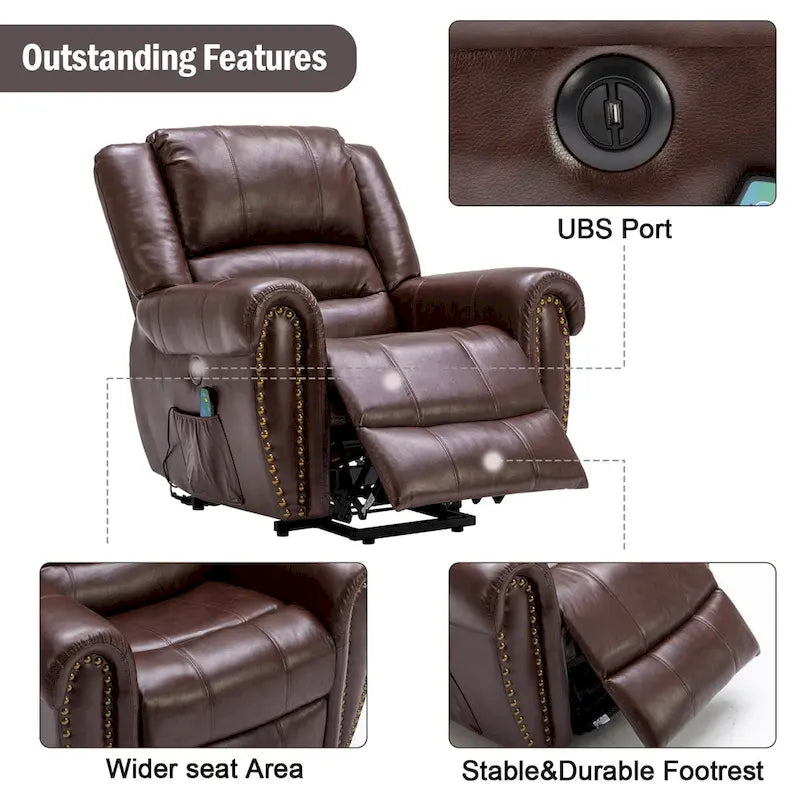 Breathable Rivet Power Lift Recliner Chair with Massage,Heat and USB Port 21